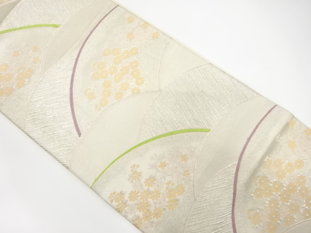 JAPANESE KIMONO / ANTIQUE FUKURO OBI / SILK / WOVEN FLORAL SEIGAIHA